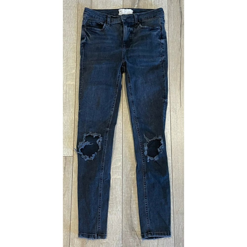 Free People Distressed Skinny Dark Denim Jeans 26